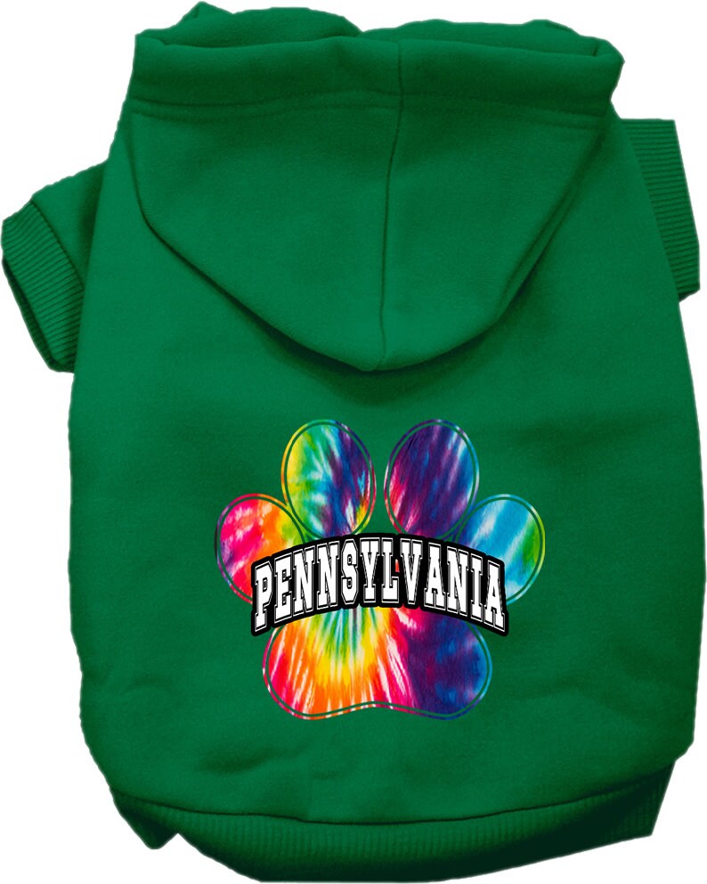 Pet Dog & Cat Screen Printed Hoodie for Small to Medium Pets (Sizes XS-XL), "Pennsylvania Bright Tie Dye"