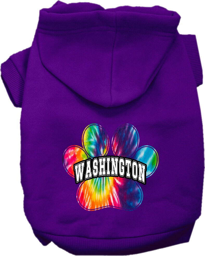 Pet Dog & Cat Screen Printed Hoodie for Small to Medium Pets (Sizes XS-XL), "Washington Bright Tie Dye"