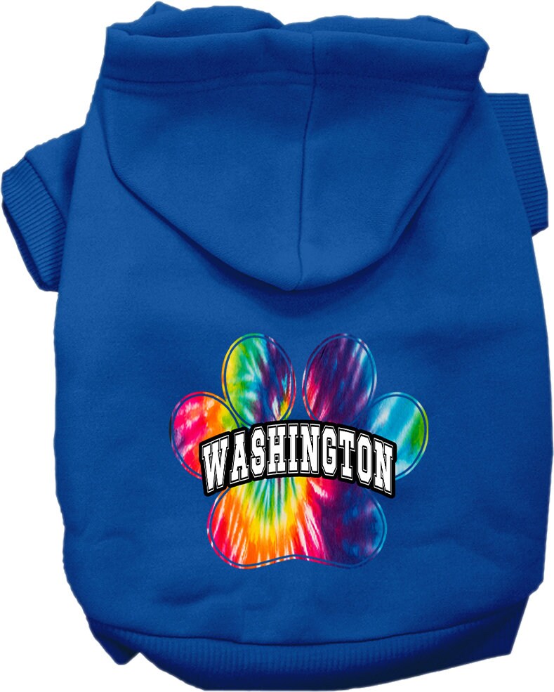 Pet Dog & Cat Screen Printed Hoodie for Small to Medium Pets (Sizes XS-XL), "Washington Bright Tie Dye"