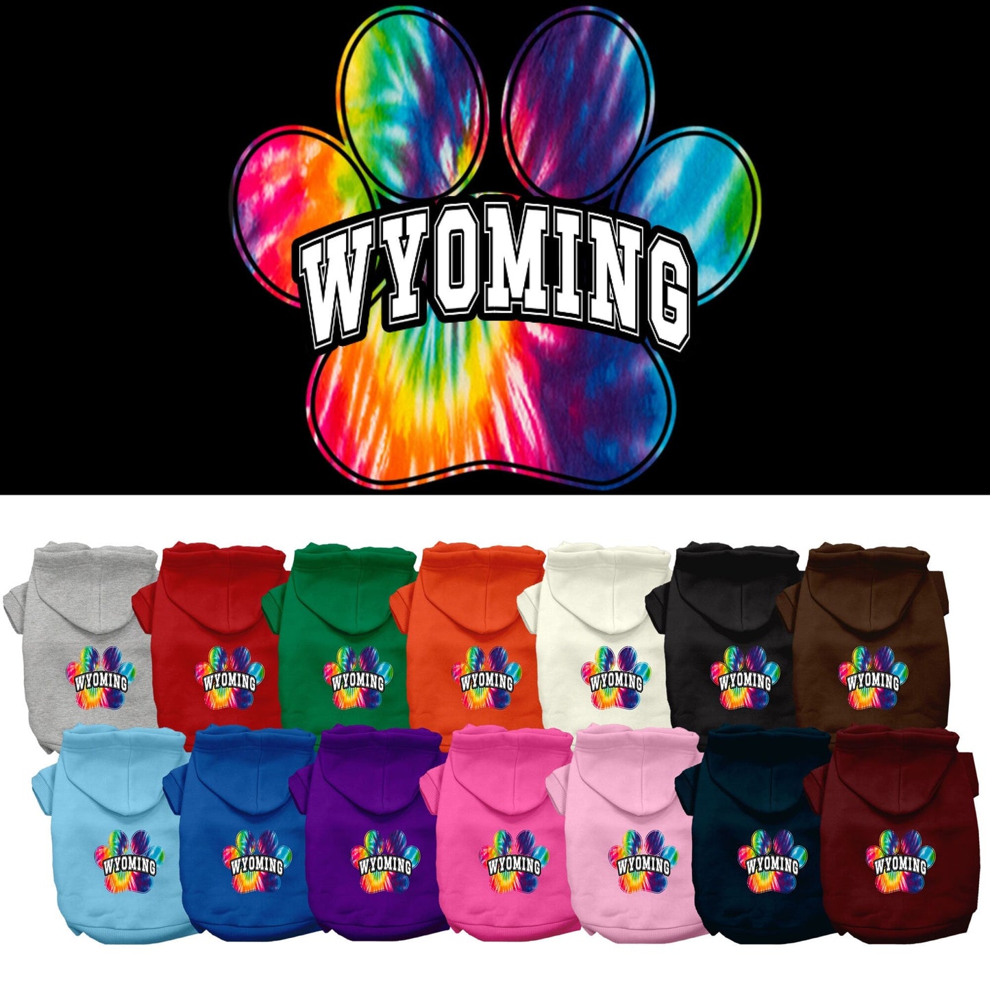 Pet Dog & Cat Screen Printed Hoodie for Small to Medium Pets (Sizes XS-XL), "Wyoming Bright Tie Dye"