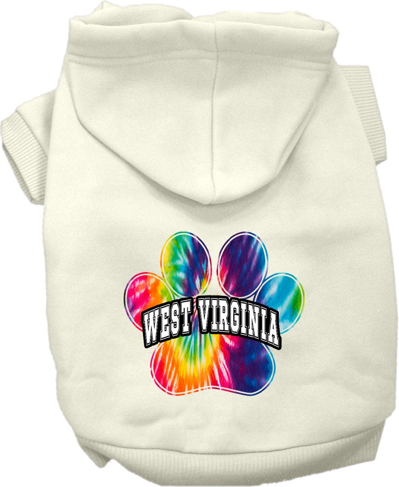 Pet Dog & Cat Screen Printed Hoodie for Small to Medium Pets (Sizes XS-XL), "West Virginia Bright Tie Dye"