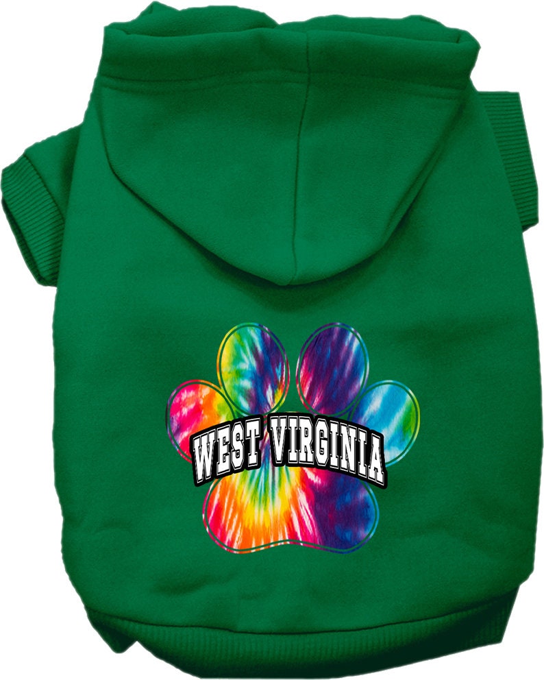 Pet Dog & Cat Screen Printed Hoodie for Small to Medium Pets (Sizes XS-XL), "West Virginia Bright Tie Dye"