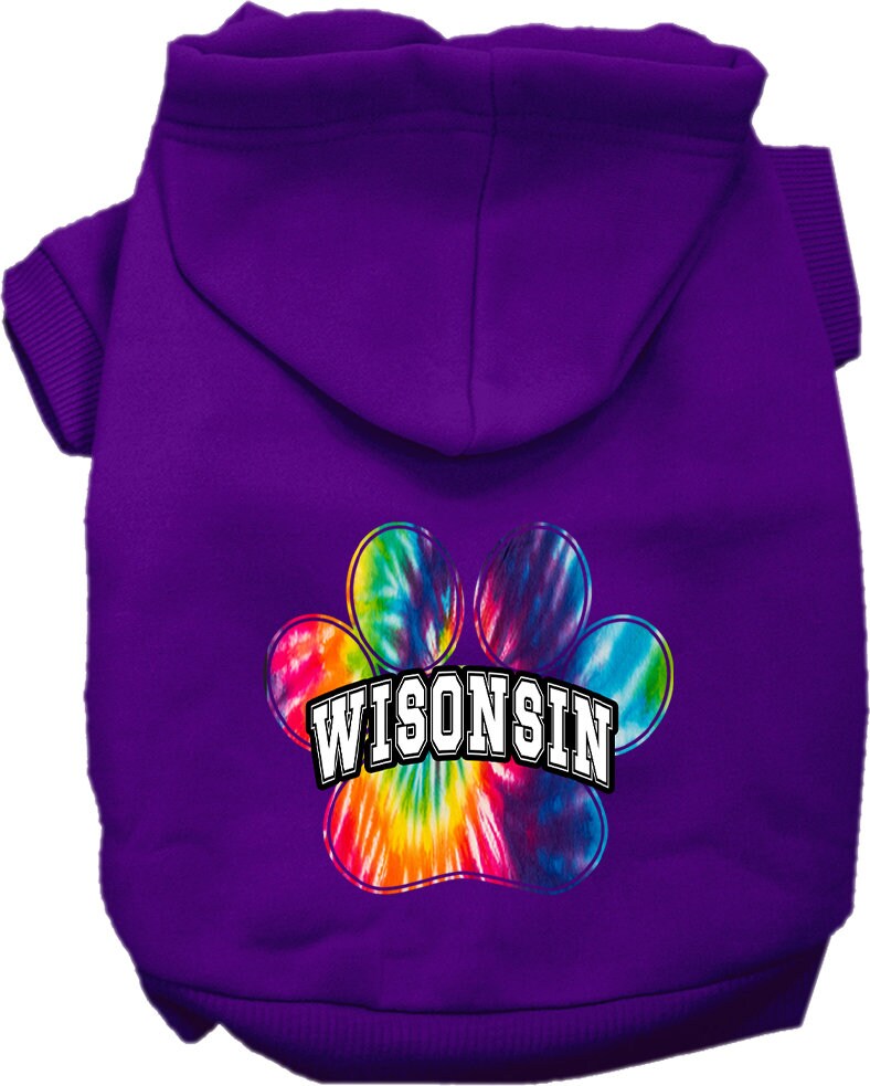 Pet Dog & Cat Screen Printed Hoodie for Small to Medium Pets (Sizes XS-XL), "Wisconsin Bright Tie Dye"