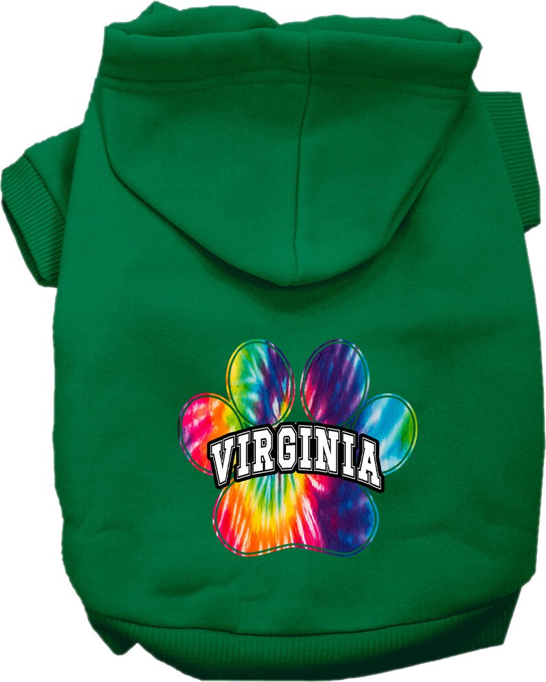 Pet Dog & Cat Screen Printed Hoodie for Small to Medium Pets (Sizes XS-XL), "Virginia Bright Tie Dye"