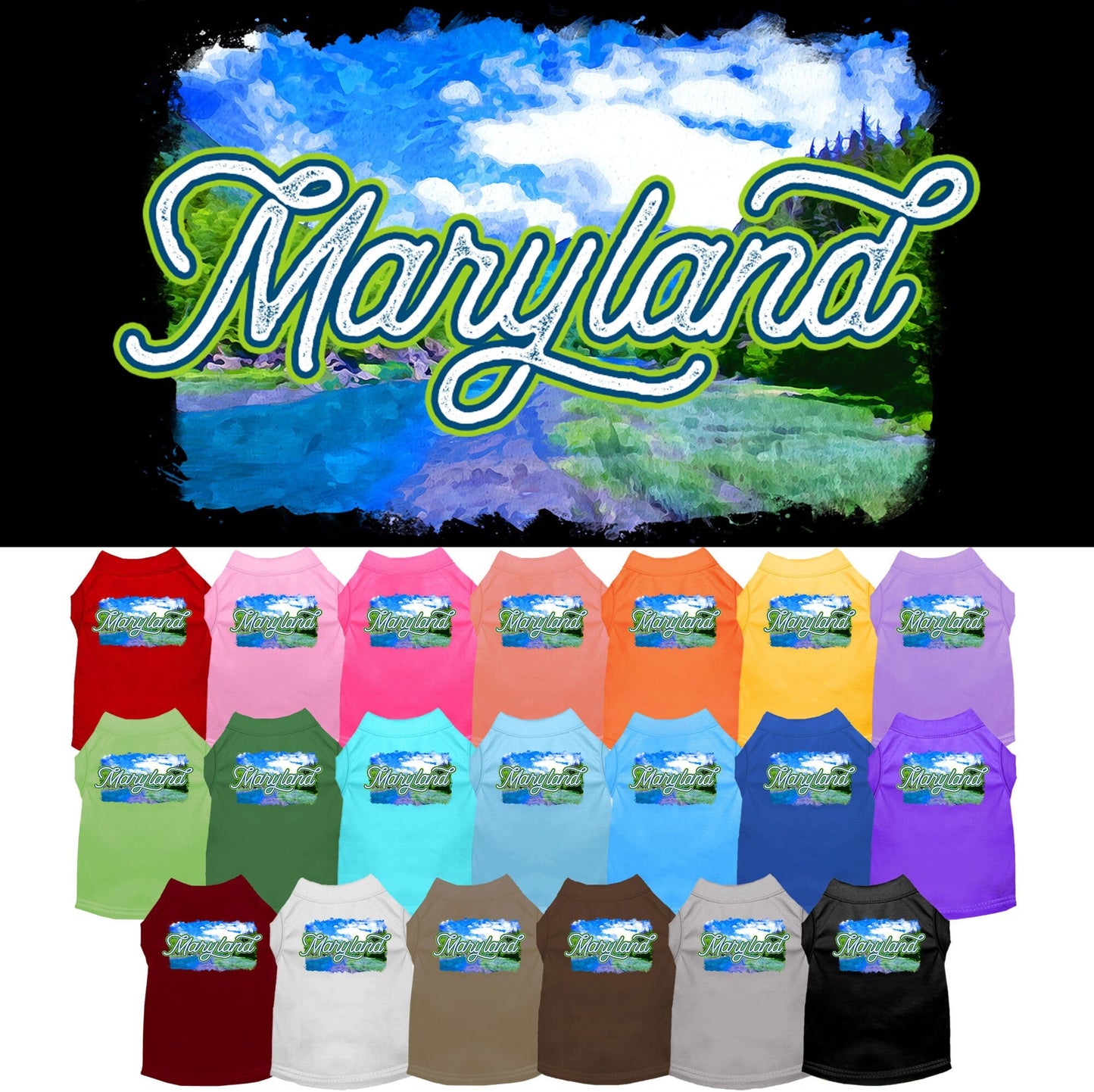 Pet Dog & Cat Screen Printed Shirt for Small to Medium Pets (Sizes XS-XL), "Maryland Summer"