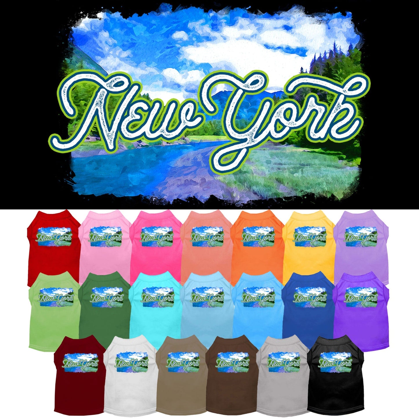 Pet Dog & Cat Screen Printed Shirt for Small to Medium Pets (Sizes XS-XL), "New York Summer"