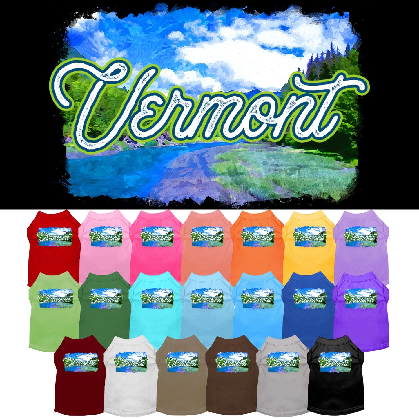 Pet Dog & Cat Screen Printed Shirt for Small to Medium Pets (Sizes XS-XL), "Vermont Summer"