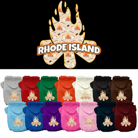 Pet Dog & Cat Screen Printed Hoodie for Small to Medium Pets (Sizes XS-XL), "Rhode Island Around The Campfire"