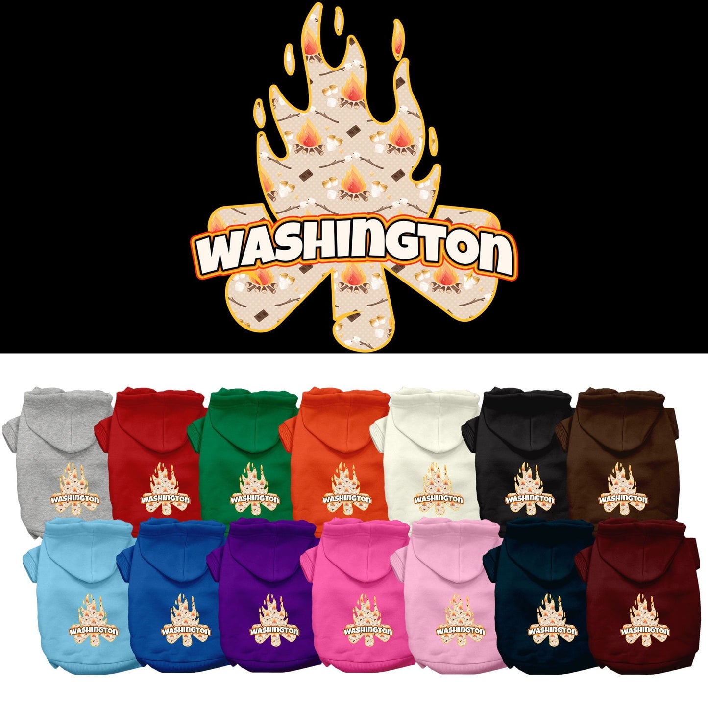 Pet Dog & Cat Screen Printed Hoodie for Small to Medium Pets (Sizes XS-XL), "Washington Around The Campfire"