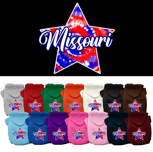 Pet Dog & Cat Screen Printed Hoodie for Small to Medium Pets (Sizes XS-XL), "Missouri Patriotic Tie Dye"