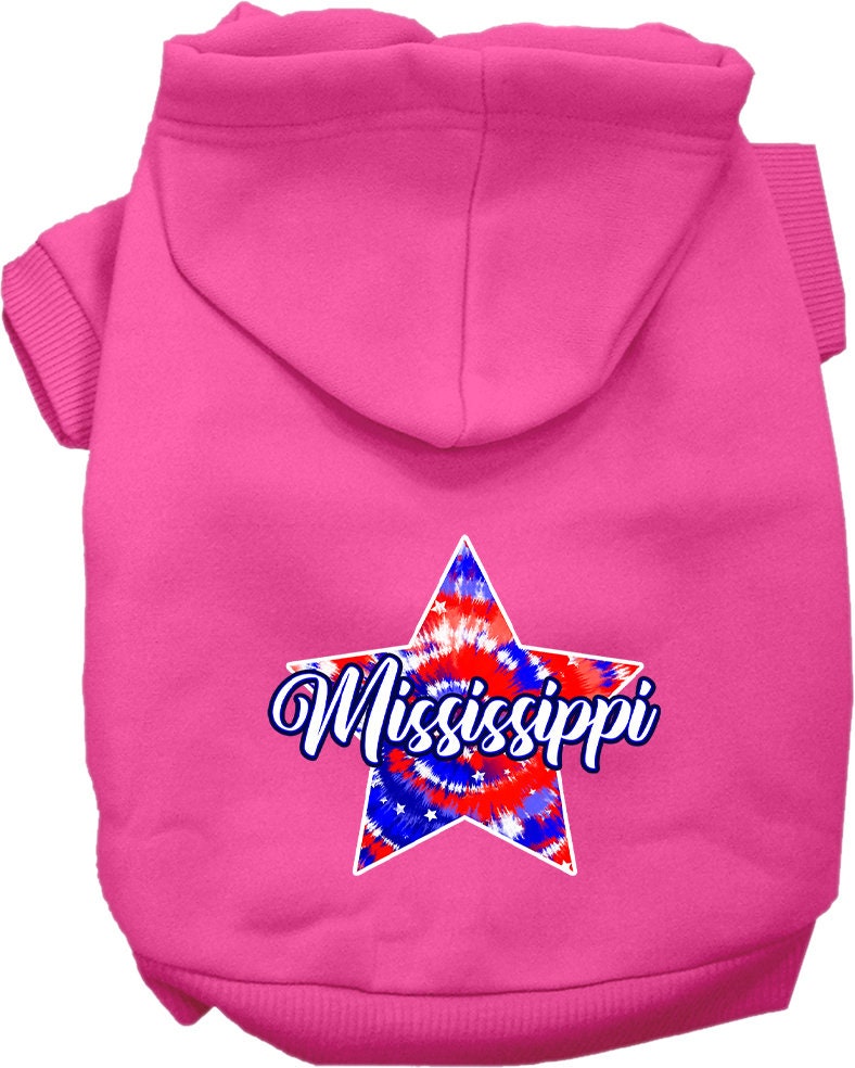 Pet Dog & Cat Screen Printed Hoodie for Small to Medium Pets (Sizes XS-XL), "Mississippi Patriotic Tie Dye"