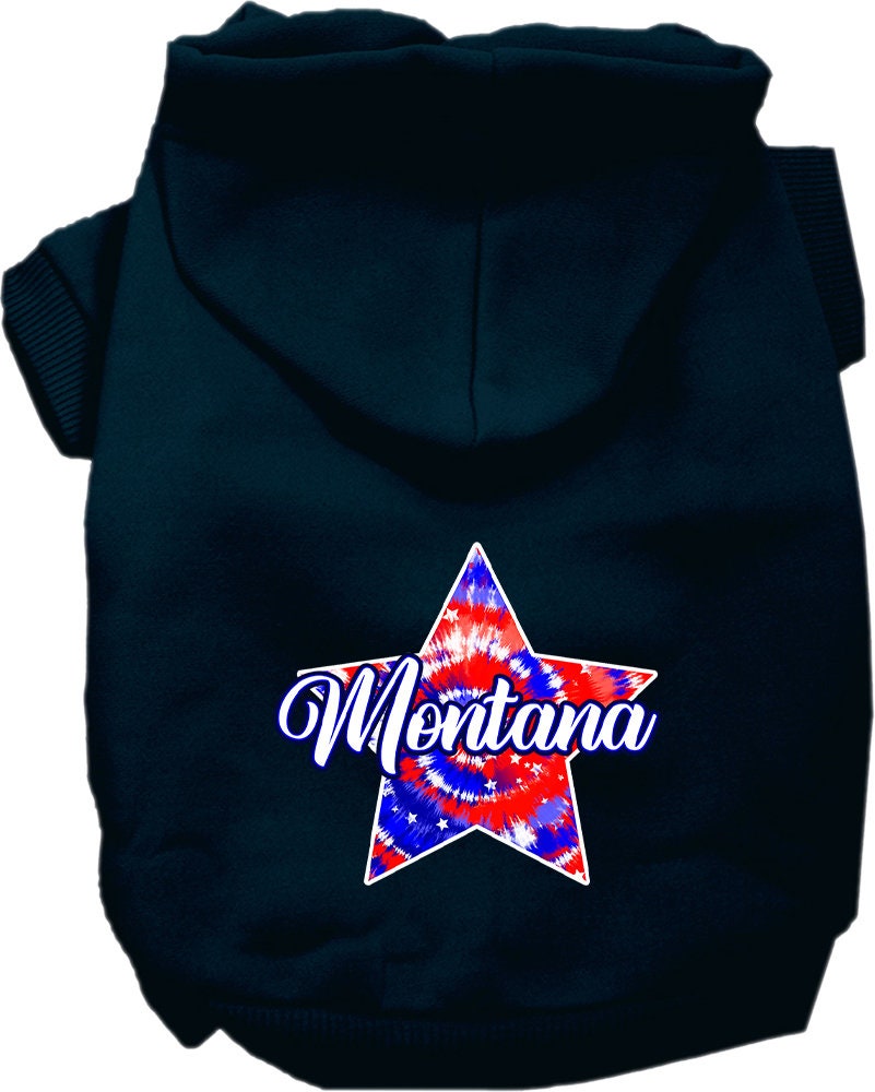 Pet Dog & Cat Screen Printed Hoodie for Small to Medium Pets (Sizes XS-XL), "Montana Patriotic Tie Dye"