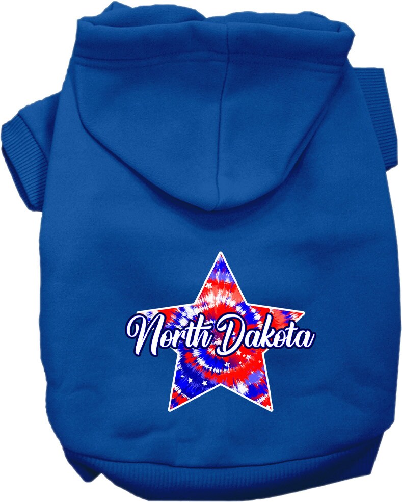 Pet Dog & Cat Screen Printed Hoodie for Small to Medium Pets (Sizes XS-XL), "North Dakota Patriotic Tie Dye"