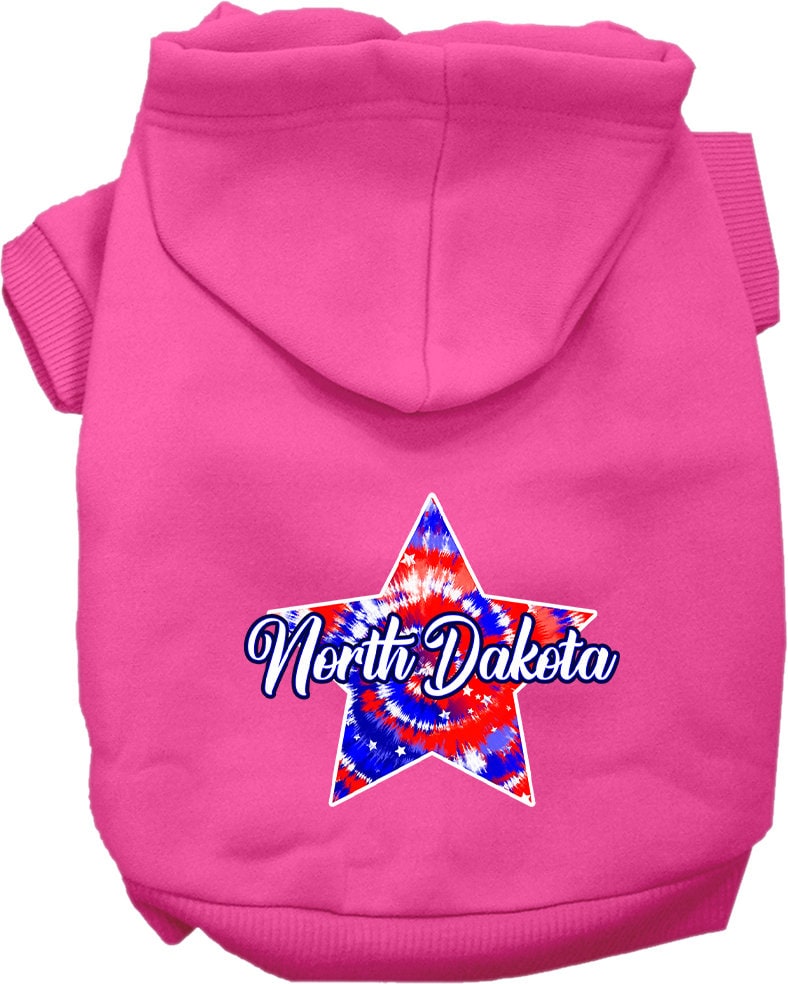 Pet Dog & Cat Screen Printed Hoodie for Small to Medium Pets (Sizes XS-XL), "North Dakota Patriotic Tie Dye"