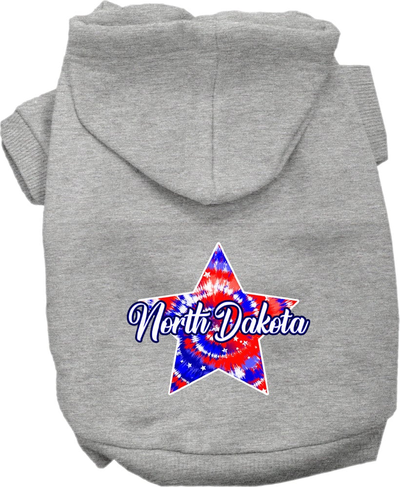 Pet Dog & Cat Screen Printed Hoodie for Small to Medium Pets (Sizes XS-XL), "North Dakota Patriotic Tie Dye"