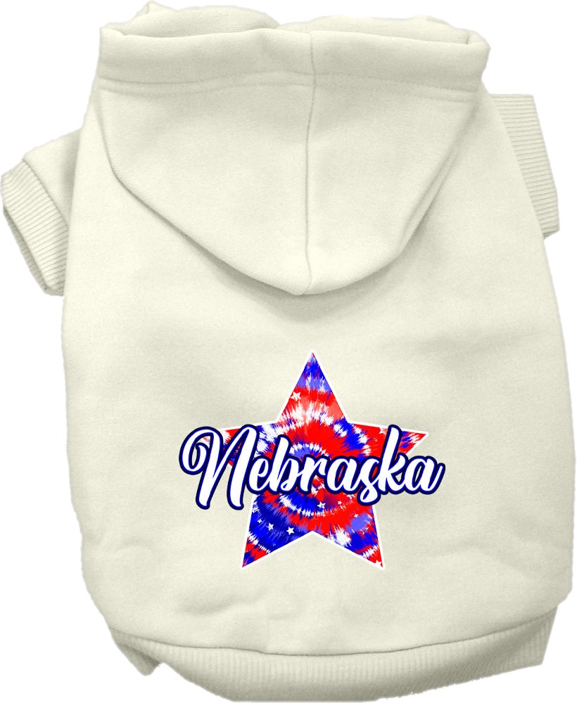 Pet Dog & Cat Screen Printed Hoodie for Small to Medium Pets (Sizes XS-XL), "Nebraska Patriotic Tie Dye"