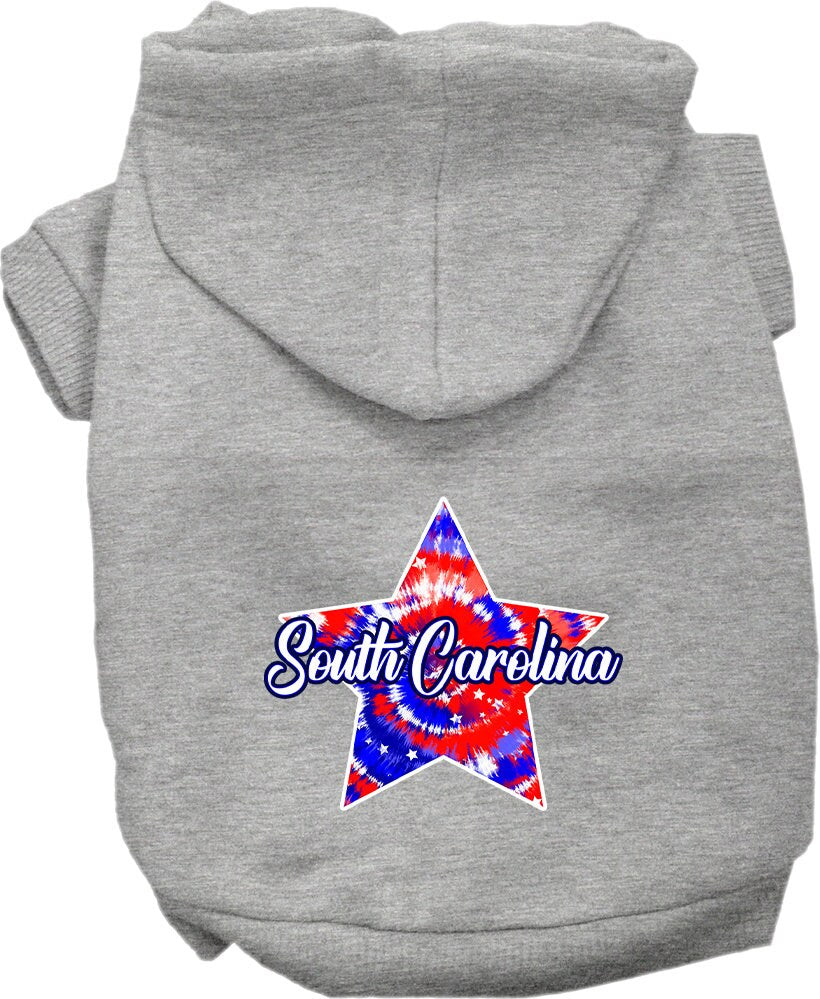 Pet Dog & Cat Screen Printed Hoodie for Small to Medium Pets (Sizes XS-XL), "South Carolina Patriotic Tie Dye"