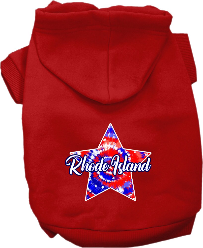 Pet Dog & Cat Screen Printed Hoodie for Small to Medium Pets (Sizes XS-XL), "Rhode Island Patriotic Tie Dye"