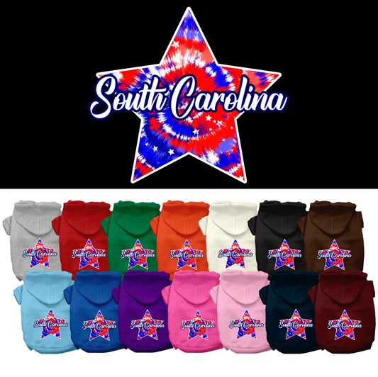 Pet Dog & Cat Screen Printed Hoodie for Small to Medium Pets (Sizes XS-XL), "South Carolina Patriotic Tie Dye"