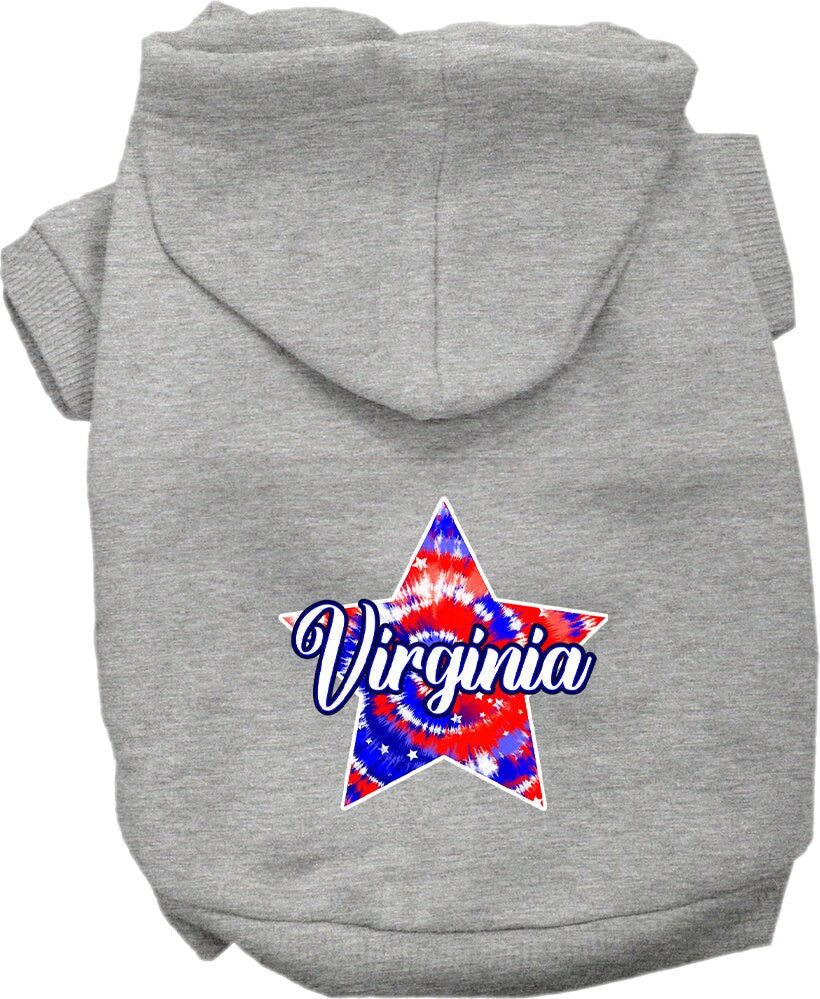 Pet Dog & Cat Screen Printed Hoodie for Small to Medium Pets (Sizes XS-XL), "Virginia Patriotic Tie Dye"