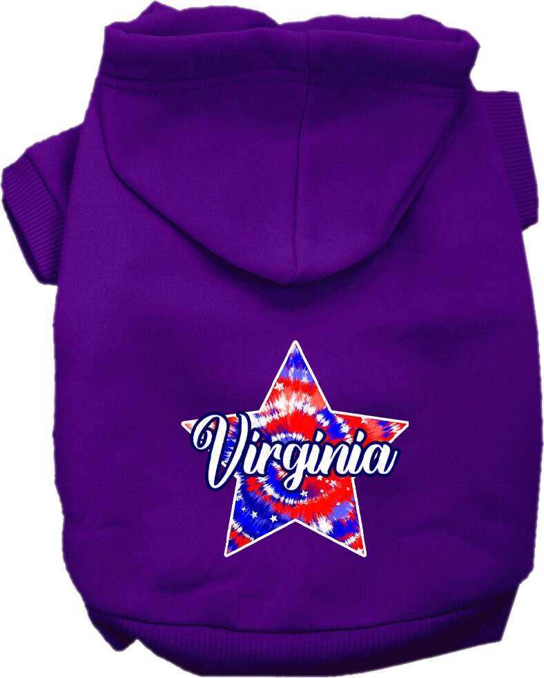 Pet Dog & Cat Screen Printed Hoodie for Small to Medium Pets (Sizes XS-XL), "Virginia Patriotic Tie Dye"