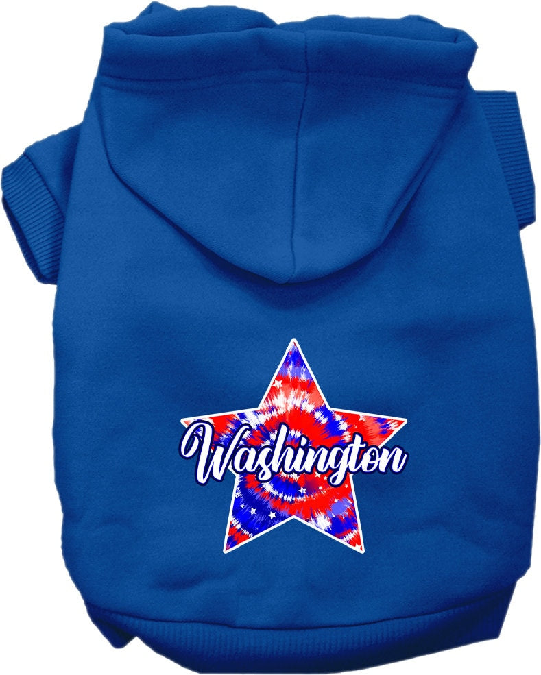 Pet Dog & Cat Screen Printed Hoodie for Small to Medium Pets (Sizes XS-XL), "Washington Patriotic Tie Dye"