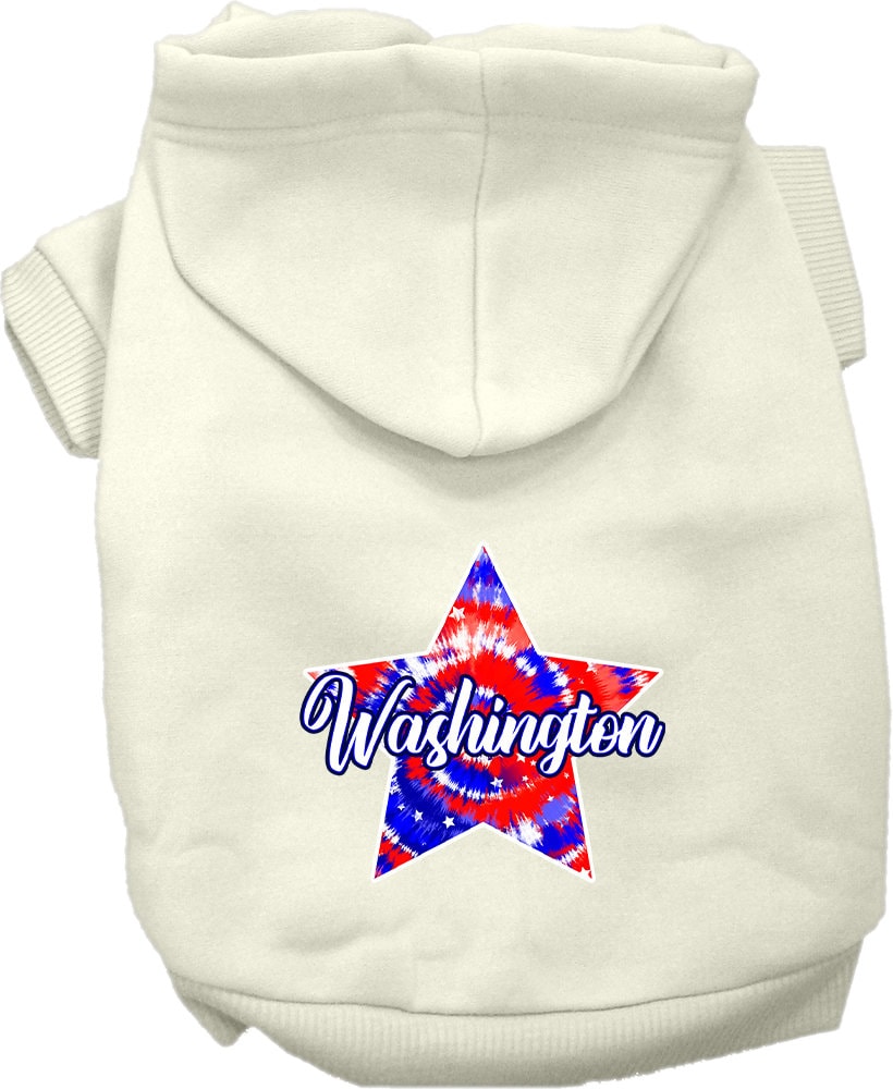 Pet Dog & Cat Screen Printed Hoodie for Small to Medium Pets (Sizes XS-XL), "Washington Patriotic Tie Dye"