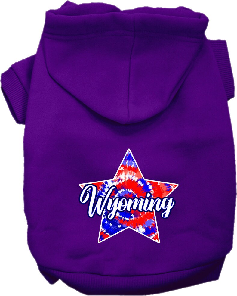 Pet Dog & Cat Screen Printed Hoodie for Small to Medium Pets (Sizes XS-XL), "Wyoming Patriotic Tie Dye"