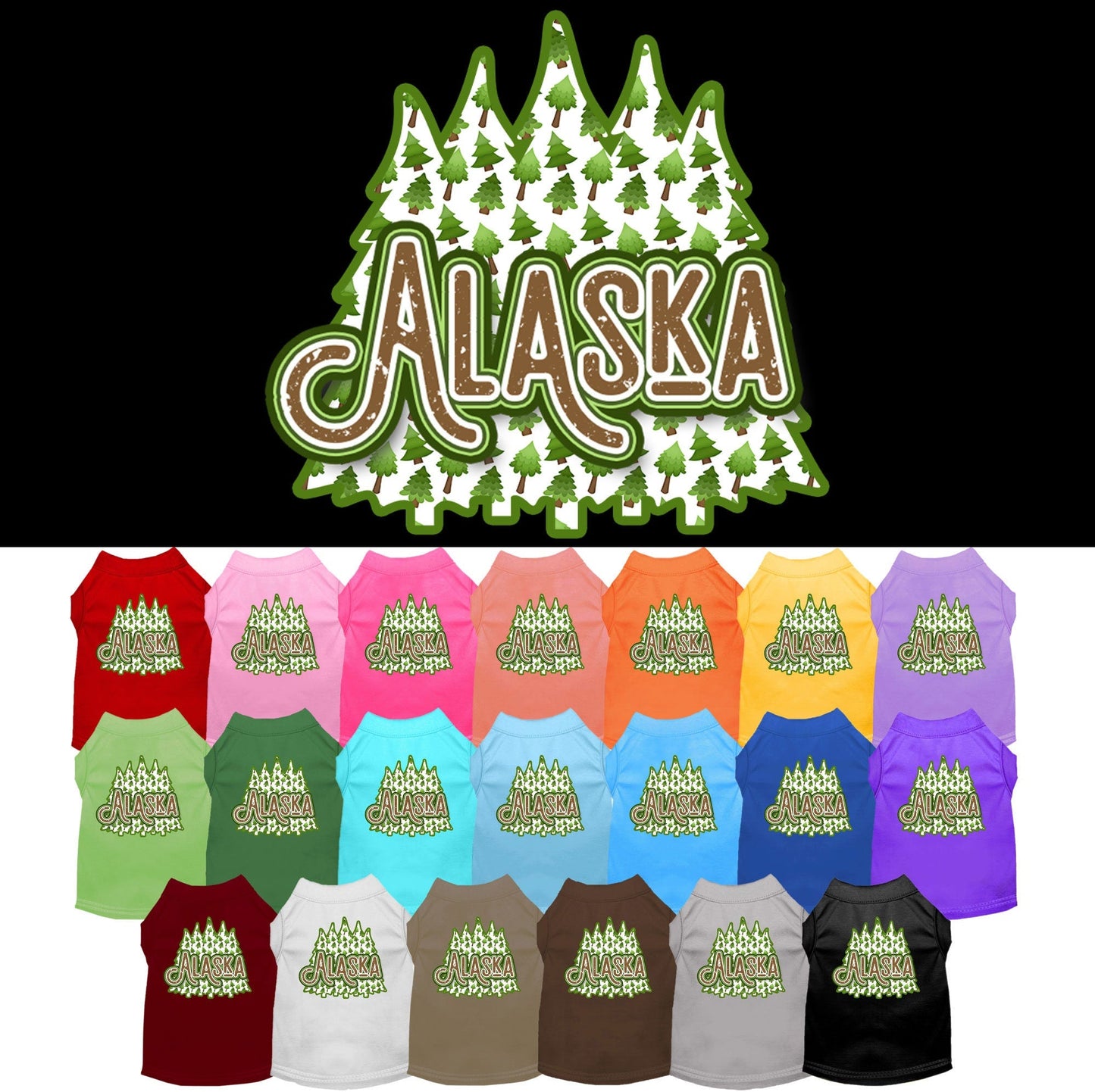 Pet Dog & Cat Screen Printed Shirt for Small to Medium Pets (Sizes XS-XL), "Alaska Woodland Trees"