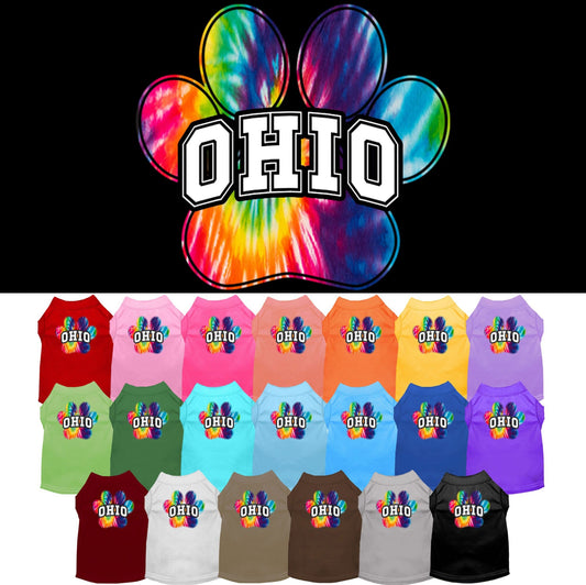 Pet Dog & Cat Screen Printed Shirt for Small to Medium Pets (Sizes XS-XL), "Ohio Bright Tie Dye"