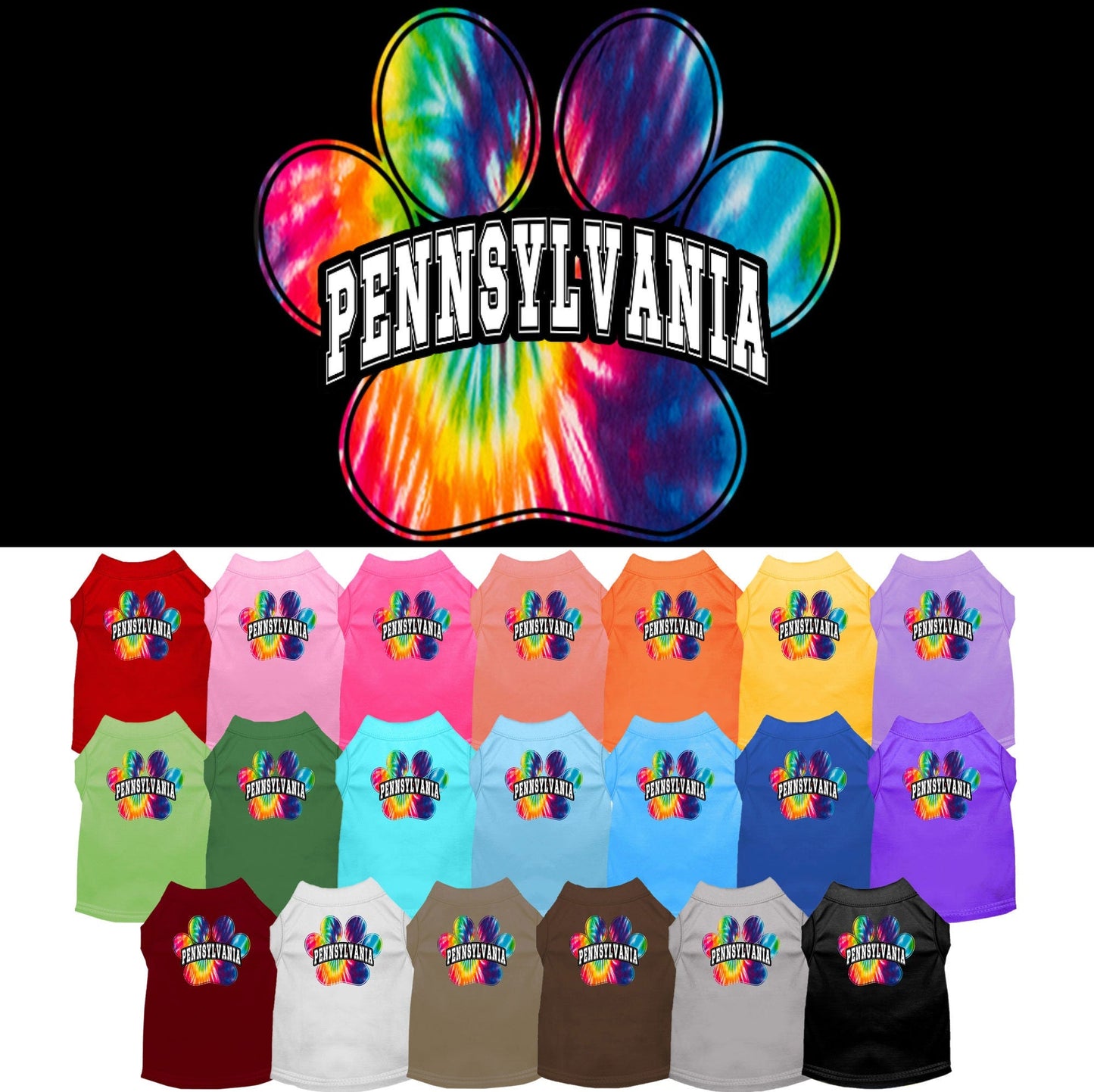 Pet Dog & Cat Screen Printed Shirt for Medium to Large Pets (Sizes 2XL-6XL), "Pennsylvania Bright Tie Dye"