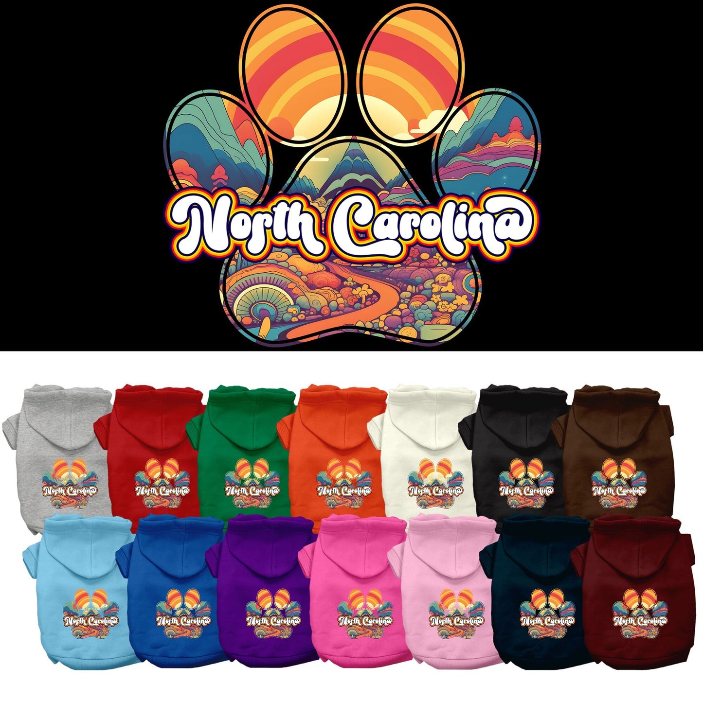 Pet Dog & Cat Screen Printed Hoodie for Small to Medium Pets (Sizes XS-XL), "North Carolina Groovy Summit"