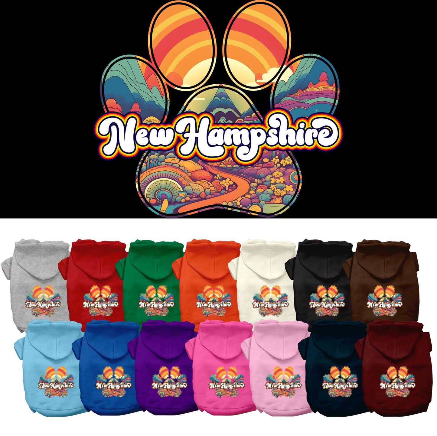 Pet Dog & Cat Screen Printed Hoodie for Small to Medium Pets (Sizes XS-XL), "New Hampshire Groovy Summit"