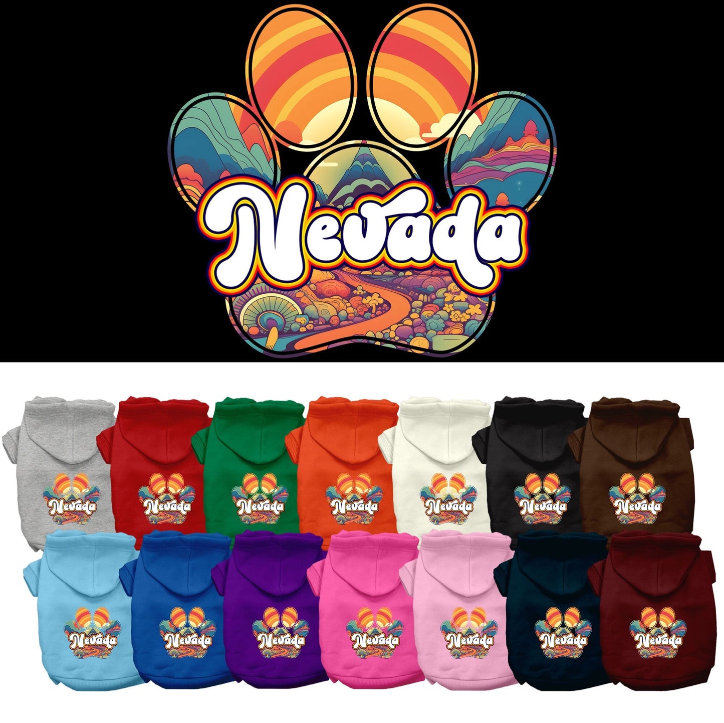 Pet Dog & Cat Screen Printed Hoodie for Small to Medium Pets (Sizes XS-XL), "Nevada Groovy Summit"