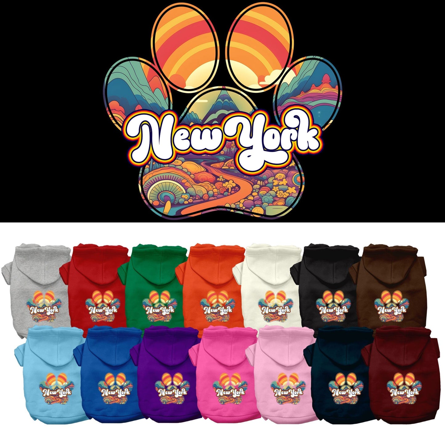 Pet Dog & Cat Screen Printed Hoodie for Small to Medium Pets (Sizes XS-XL), "New York Groovy Summit"