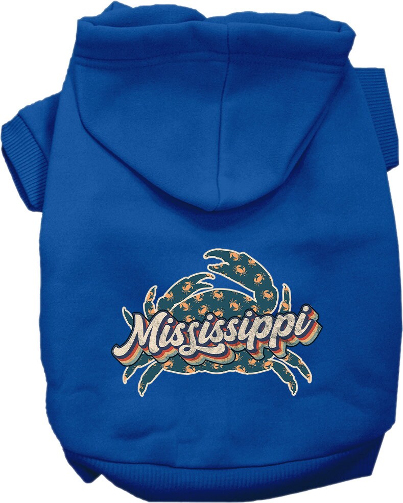 Pet Dog & Cat Screen Printed Hoodie for Small to Medium Pets (Sizes XS-XL), "Mississippi Retro Crabs"