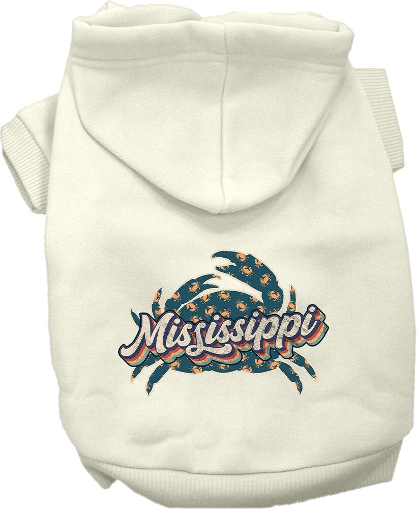 Pet Dog & Cat Screen Printed Hoodie for Small to Medium Pets (Sizes XS-XL), "Mississippi Retro Crabs"