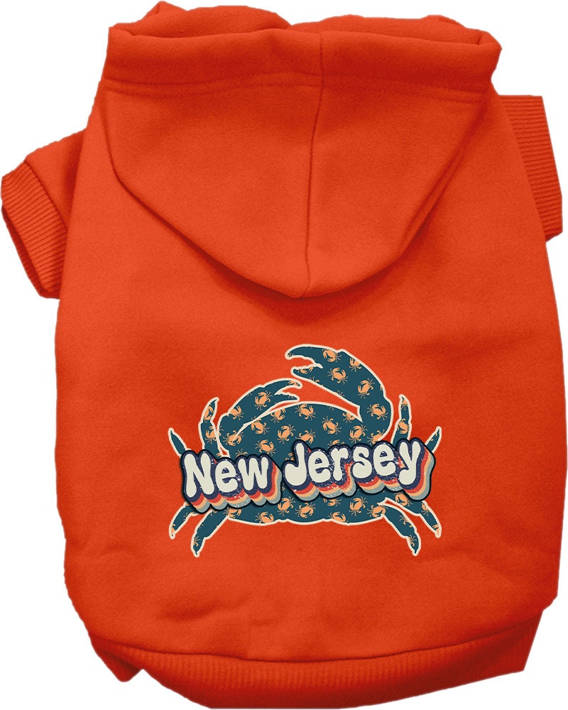 Pet Dog & Cat Screen Printed Hoodie for Small to Medium Pets (Sizes XS-XL), "New Jersey Retro Crabs"