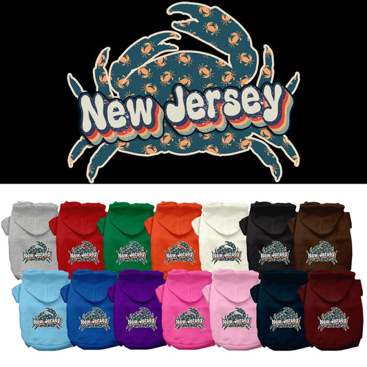 Pet Dog & Cat Screen Printed Hoodie for Small to Medium Pets (Sizes XS-XL), "New Jersey Retro Crabs"