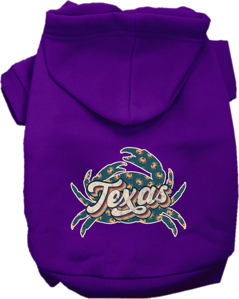 Pet Dog & Cat Screen Printed Hoodie for Small to Medium Pets (Sizes XS-XL), "Texas Retro Crabs"