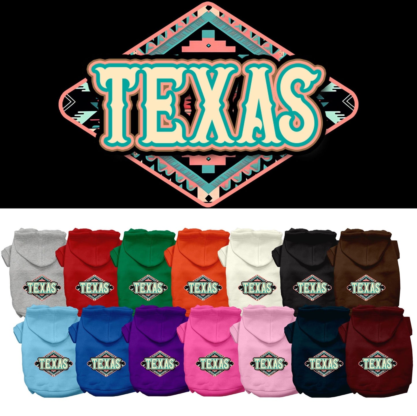 Pet Dog & Cat Screen Printed Hoodie for Small to Medium Pets (Sizes XS-XL), "Texas Peach Aztec"