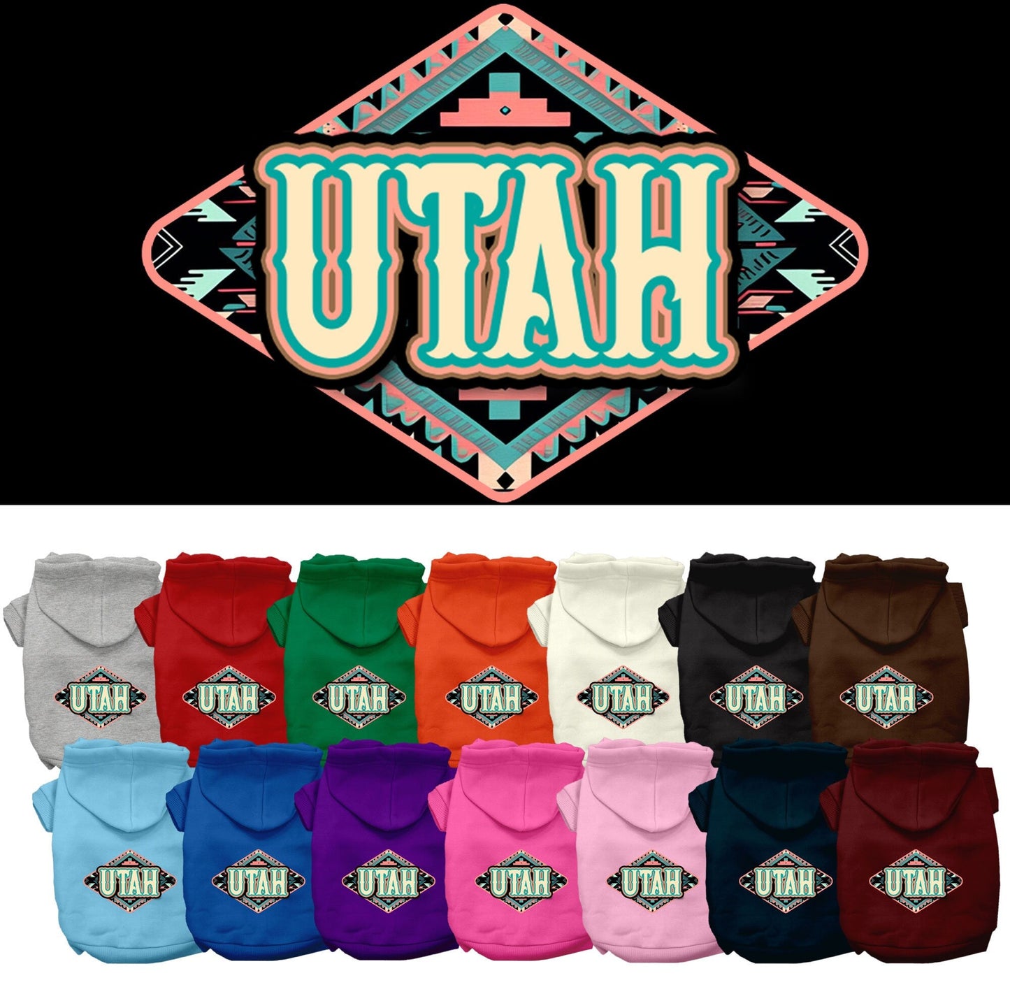 Pet Dog & Cat Screen Printed Hoodie for Small to Medium Pets (Sizes XS-XL), "Utah Peach Aztec"