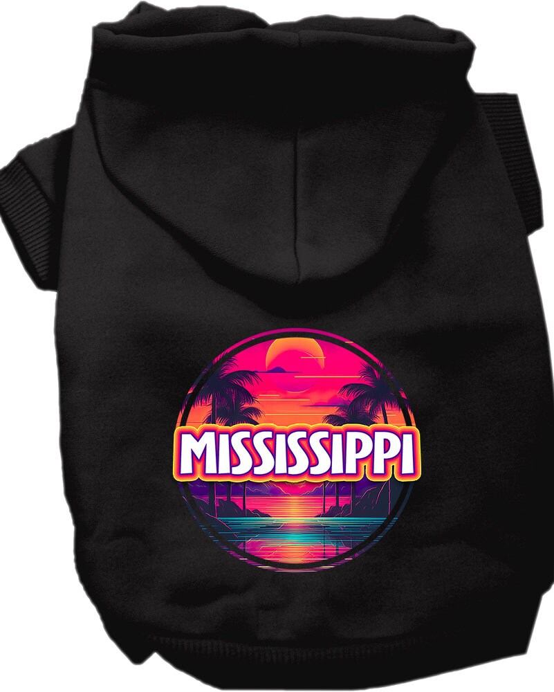 Pet Dog & Cat Screen Printed Hoodie for Small to Medium Pets (Sizes XS-XL), "Mississippi Neon Beach Sunset"