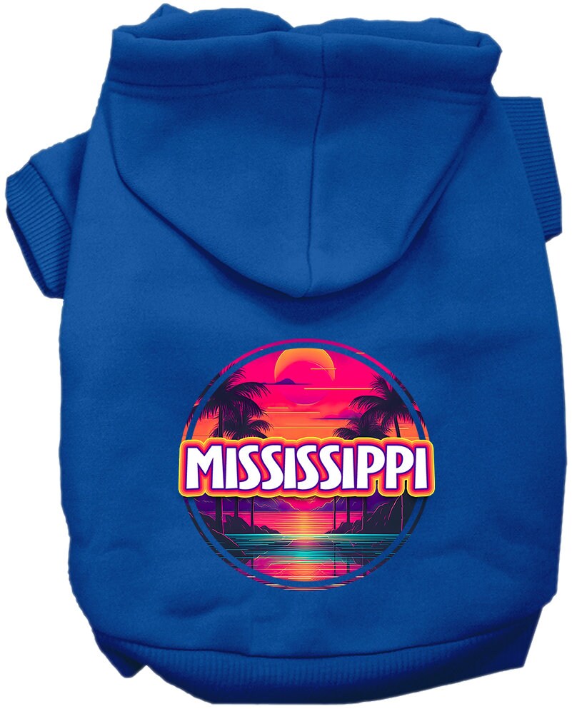 Pet Dog & Cat Screen Printed Hoodie for Small to Medium Pets (Sizes XS-XL), "Mississippi Neon Beach Sunset"