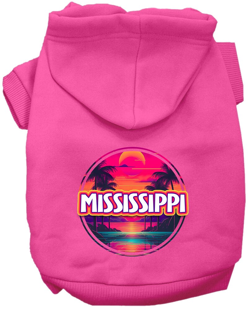 Pet Dog & Cat Screen Printed Hoodie for Small to Medium Pets (Sizes XS-XL), "Mississippi Neon Beach Sunset"