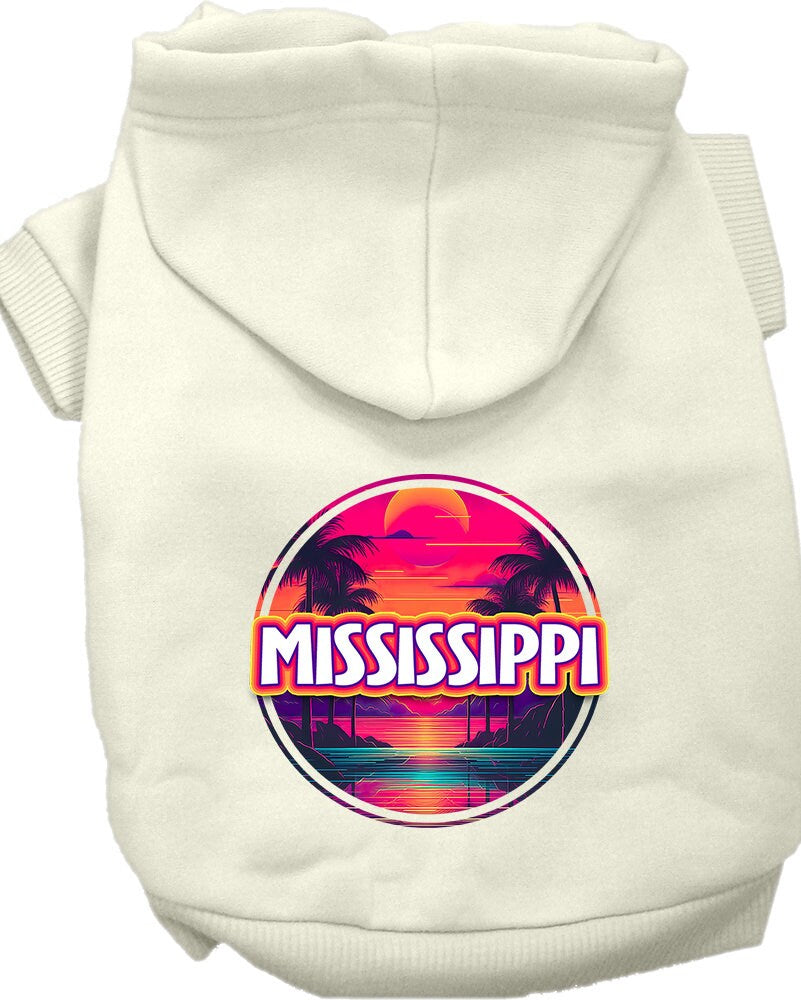 Pet Dog & Cat Screen Printed Hoodie for Small to Medium Pets (Sizes XS-XL), "Mississippi Neon Beach Sunset"