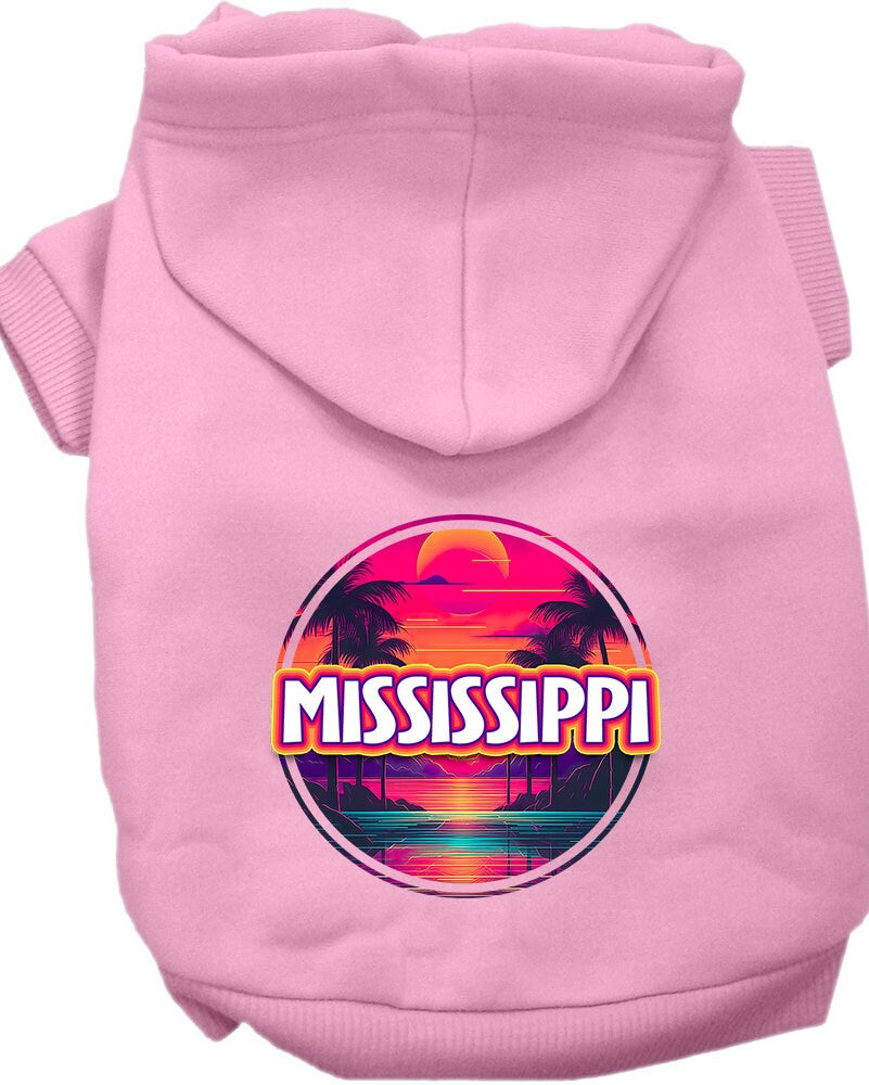 Pet Dog & Cat Screen Printed Hoodie for Small to Medium Pets (Sizes XS-XL), "Mississippi Neon Beach Sunset"