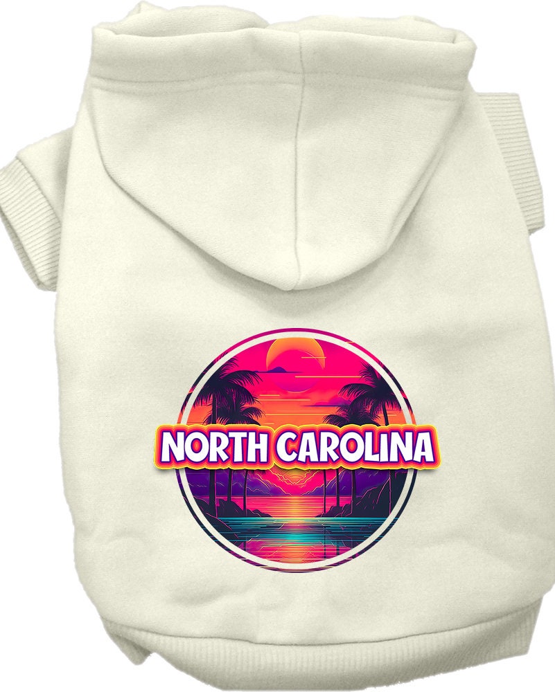 Pet Dog & Cat Screen Printed Hoodie for Small to Medium Pets (Sizes XS-XL), "North Carolina Neon Beach Sunset"