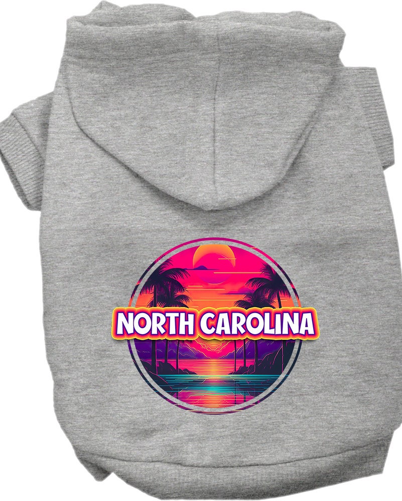 Pet Dog & Cat Screen Printed Hoodie for Small to Medium Pets (Sizes XS-XL), "North Carolina Neon Beach Sunset"