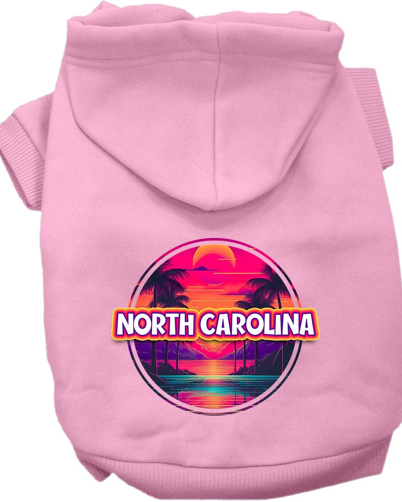 Pet Dog & Cat Screen Printed Hoodie for Small to Medium Pets (Sizes XS-XL), "North Carolina Neon Beach Sunset"